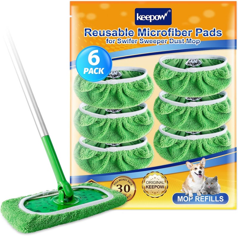KEEPOW Reusable Wet Pads Refills Compatible with Swiffer Sweeper Mop, Dry Sweeping Cloths, Microfiber Wet Mopping Cloths for Hardwood Floor Cleaning, 6 Pack (Mop is Not Included) - Image 1